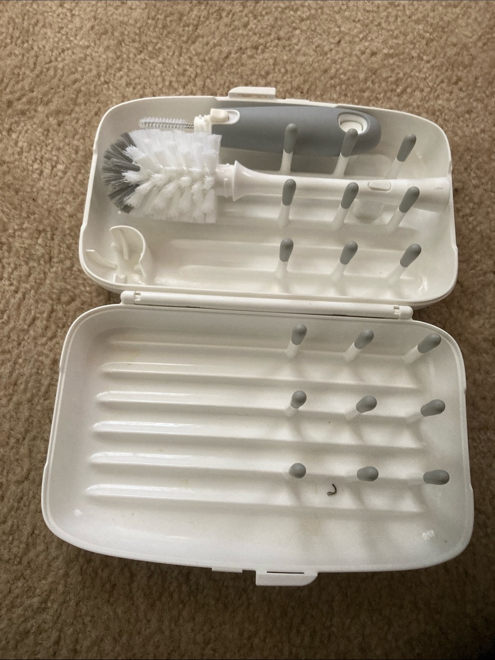 Travel White Baby Bottle Drying Rack Organizer with Brush